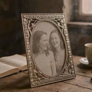 NWOT Ornate Antiqued Pewter Tone Photo Frame Fleur-de-Lis Floral Detail 5x7
